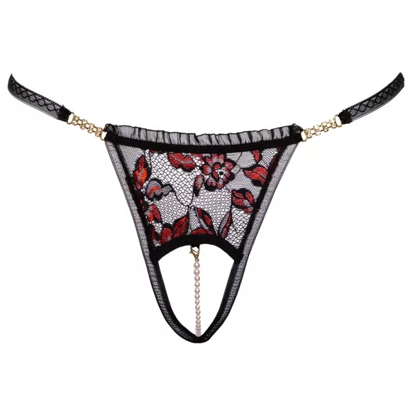 Cottelli - string met rozen en parels - luxe kanten - zwart