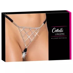   Cottelli - zwarte open stringtanga met zilveren versiering (S-L)