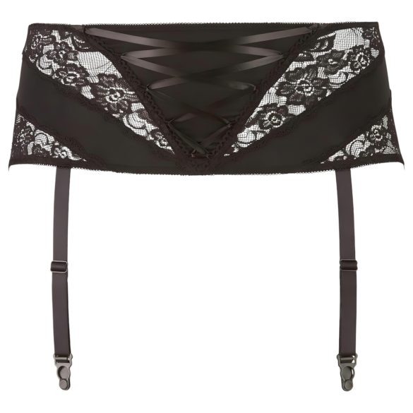 Cottelli Plus Size - kanten jarretel met vetersluiting (zwart)