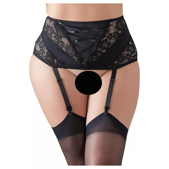Cottelli Plus Size - jarretelle met kant en vetersluiting - zwart - XL