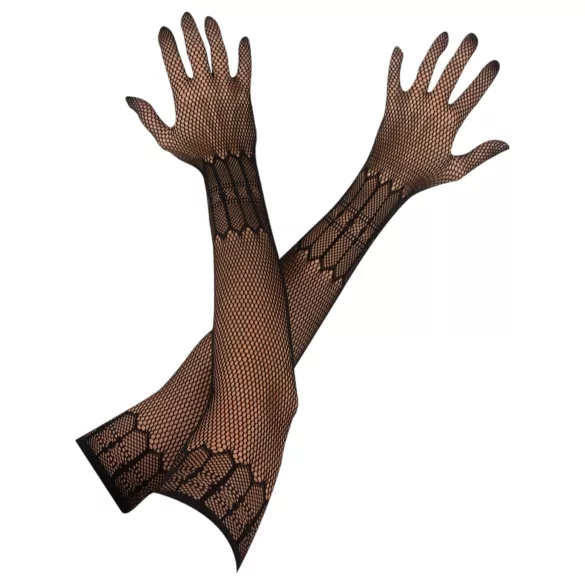 Cottelli Collection - lange net handschoenen - patroon - zwart - S/L