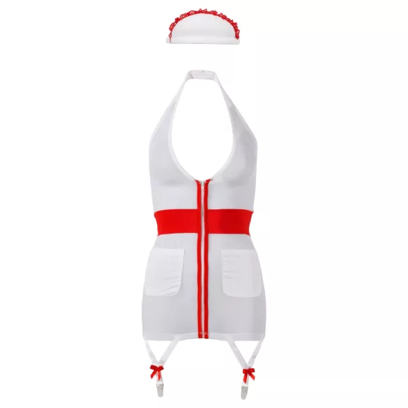 Cottelli - Verpleegster jurkje met jarretels - wit - verkleedkostuum - M