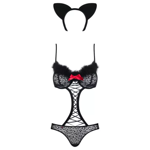 Obsessive - kattenkostuum set - zwart - lingerie outfit