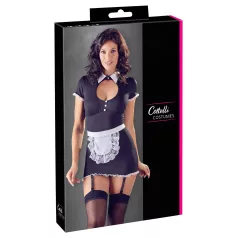   Cottelli - lingerie jurkje met jarretels - zwart/wit - kamermeisje - M