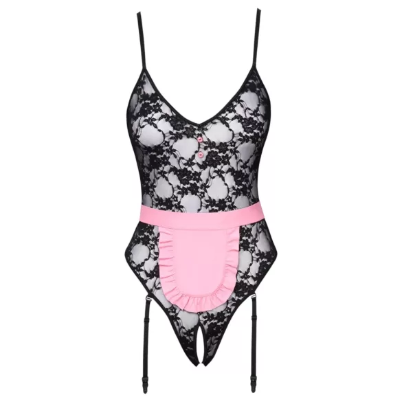Cottelli - doorzichtige kamermeisje outfit - zwart/roze - L