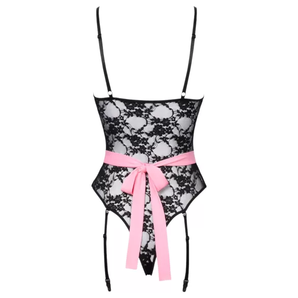 Cottelli - doorzichtige kamermeisje outfit - zwart/roze - XL