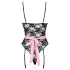 Cottelli - doorzichtige kamermeisje outfit - zwart/roze - XL