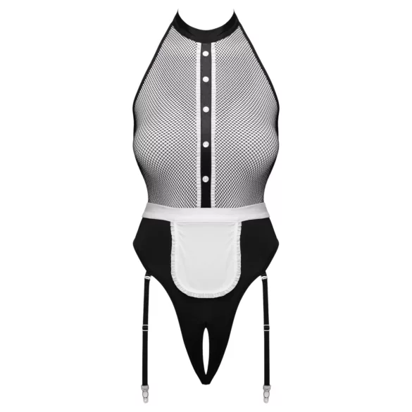 Cottelli - kamermeisje-body met schort (zwart) - S - M