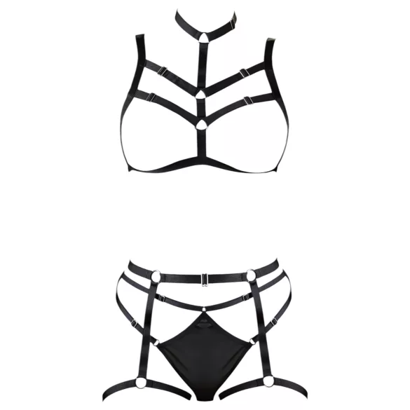 Cottelli - bodyharnas lingerie set - zwart - S/L