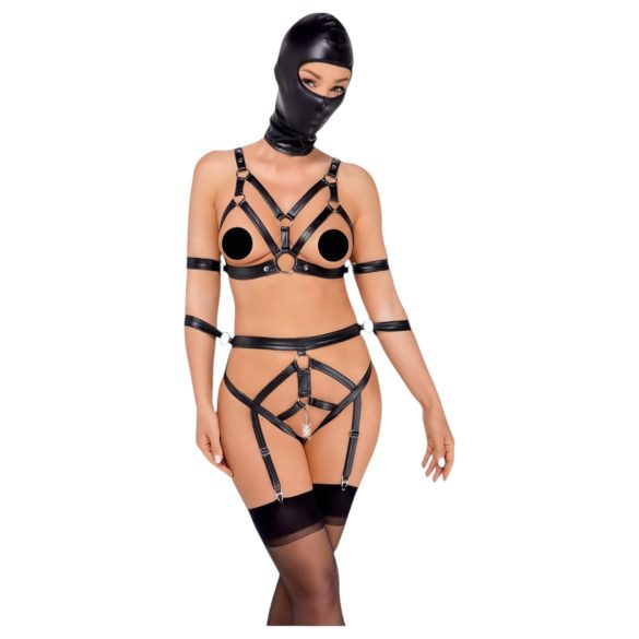 Bad Kitty - Lichaamsharnas set & masker (zwart) - S