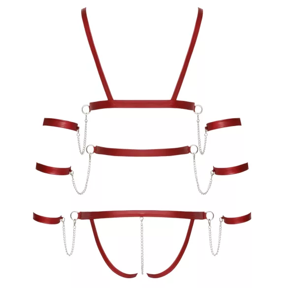 Bad Kitty - rood bondage harnas met studs - L