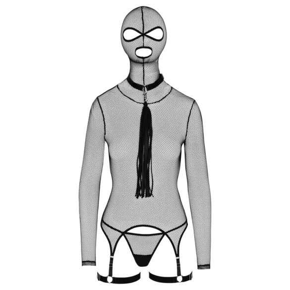Bad Kitty - BDSM doorschijnende netset met zweep (zwart)