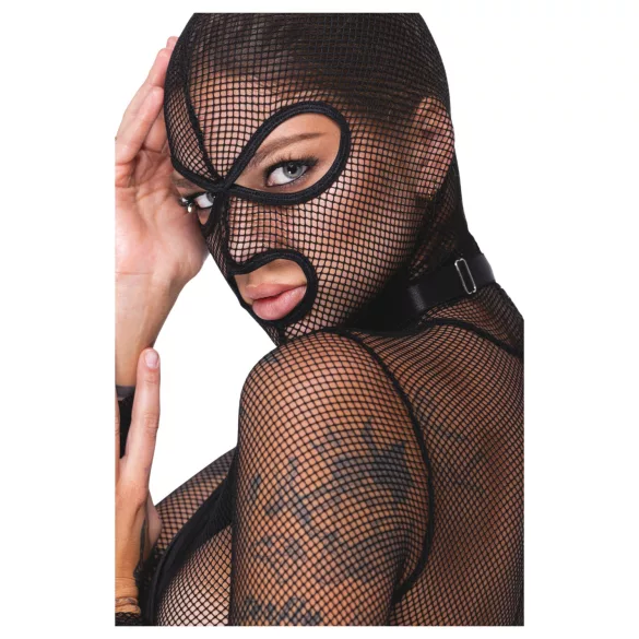 Bad Kitty - BDSM doorschijnende netset met zweep (zwart) - M