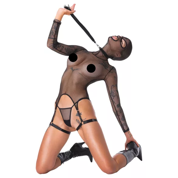 Bad Kitty - BDSM set met zweep - transparant netstof - zwart - L