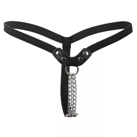 Fetish - dames string met studs en kettingen - zwart - S/L