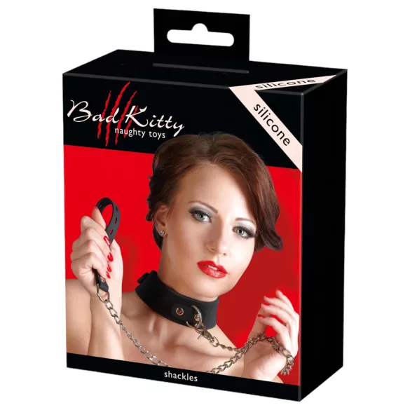 Bad Kitty - siliconen halsband met riem - zwart