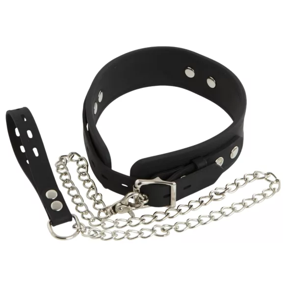 Bad Kitty - siliconen halsband met riem - zwart