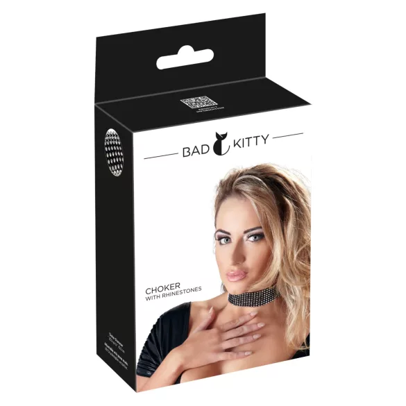 Bad Kitty - halsband met strass steentjes - zwart