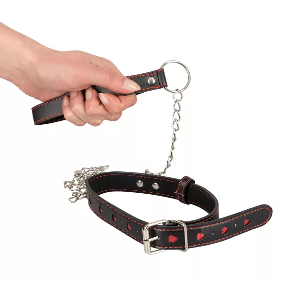 Bad Kitty - halsband met hartje en metalen ketting - zwart