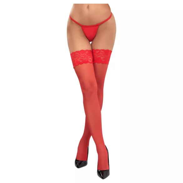 Cottelli - kanten hold-ups - bloemenmotief - rood - 5/XL