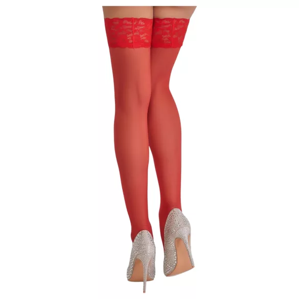 Cottelli - kanten hold-ups - bloemenmotief - rood - 5/XL