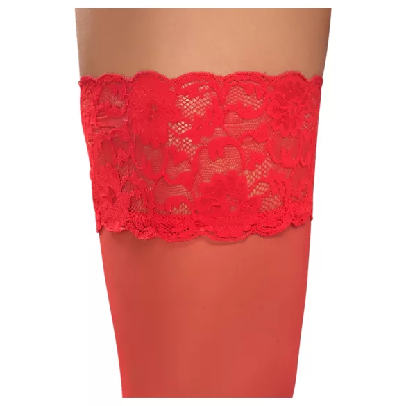 Cottelli - kanten hold-ups - bloemenmotief - rood - 5/XL
