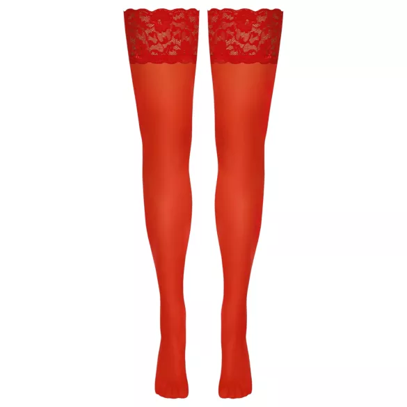 Cottelli - kanten hold-ups - bloemenmotief - rood - 5/XL