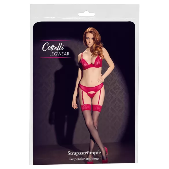 Cottelli - zwarte kousen met rode kant - 6