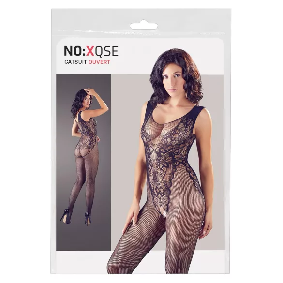 NO:XQSE - bodystocking zonder mouwen - openkant netstof - zwart (S-L)