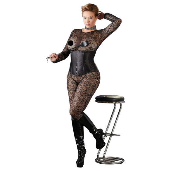 Cottelli Plus Size - satijnen korset - zwart - 4XL