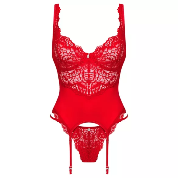 Obsessive Amor Cherris - lingerieset met jarretels - kant - rood