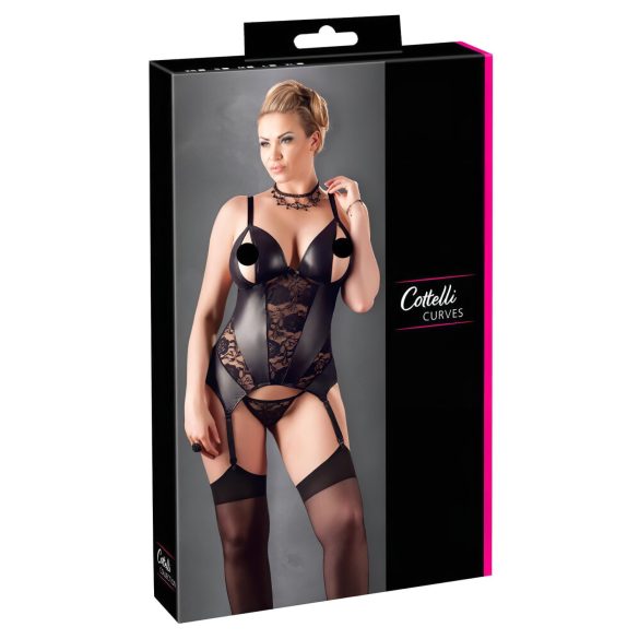 Cottelli - Bloemen top voor dames, ook voor curves (zwart) - XXXXL