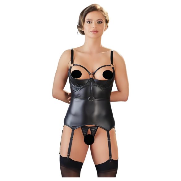 Cottelli Bondage - glimmende push-up top met boeien (zwart) - L