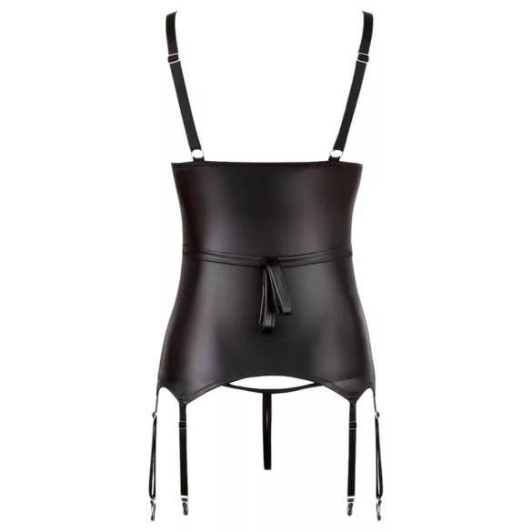 Cottelli Bondage - glanzende push-up top met boeien (zwart) - XL