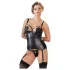 Cottelli Bondage - glanzende push-up top met boeien (zwart) - XL