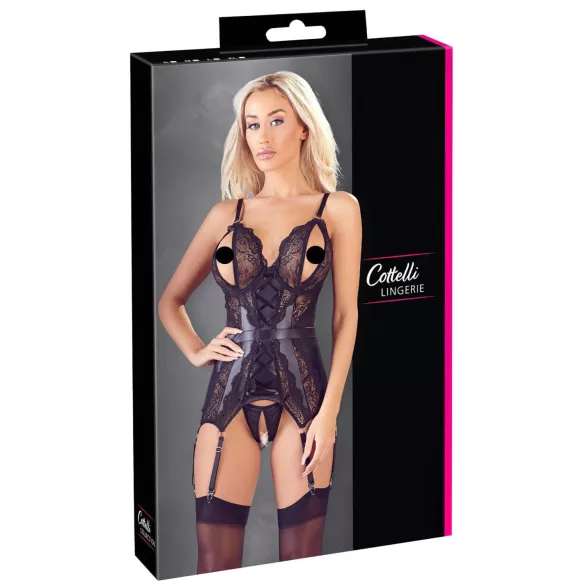 Cottelli - open bh en string met kant - zwart