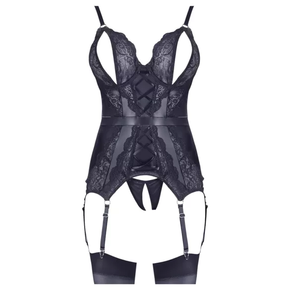 Cottelli - open bh en string met kant - zwart