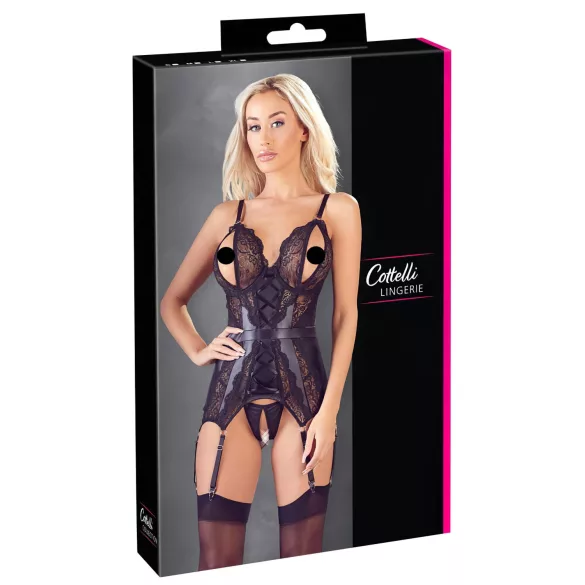 Cottelli - open bh en string met kant - zwart - XL