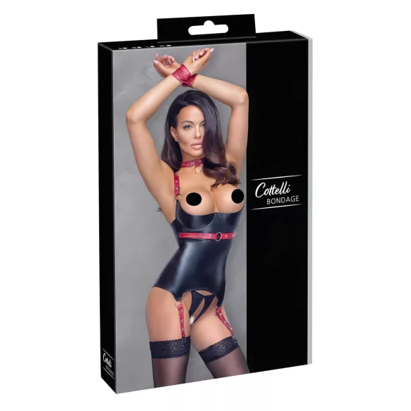 Cottelli Bondage - Lakleren beha top met halsband - Zwart - L
