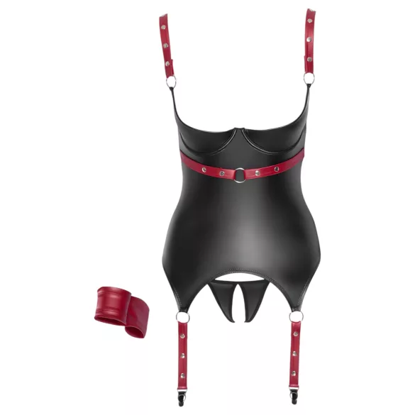 Cottelli Bondage - Lakleren beha top met halsband - Zwart - L