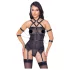 Cottelli Bondage - harnas top, armbanden en string (zwart) - M