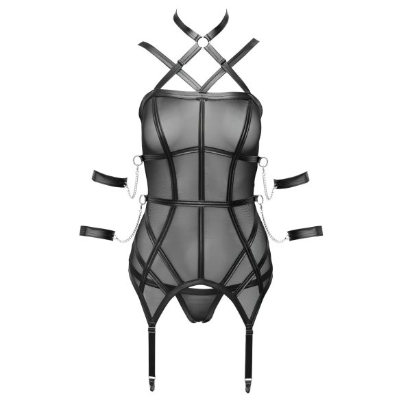 Cottelli Bondage - harnas top, armbanden en string (zwart) - L