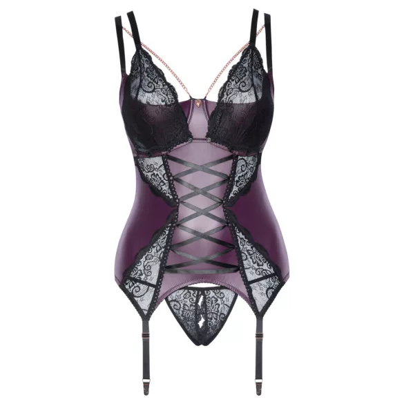 Cottelli Curves - kanten, veters lingerie set (paars) - 90D/XL