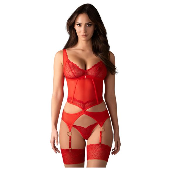 Obsessive Cupide Desir - dames lingerie set - doorzichtig kant - rood - L/XL