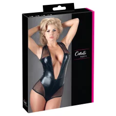 Cottelli - neglige body - glanzend netstof - zwart