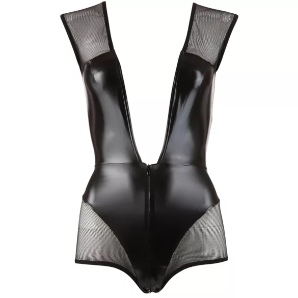 Cottelli - neglige body - glanzend netstof - zwart