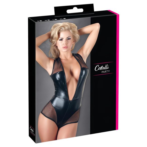 Cottelli - neglige body - glanzend netstof - zwart - XL