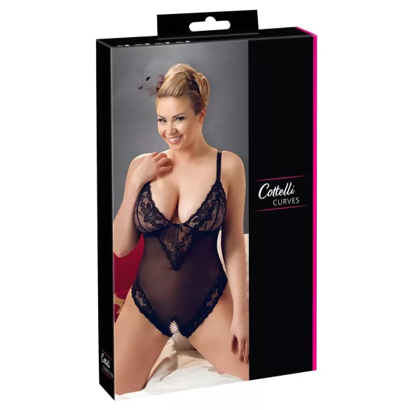 Cottelli Plus Size - body - kant - zwart - XXXXL