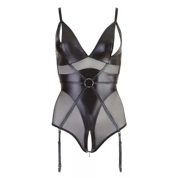 Cottelli Bondage - body met handboeien - glanzend zwart