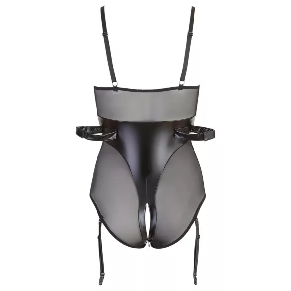 Cottelli Bondage - body met handboeien - glanzend zwart - M